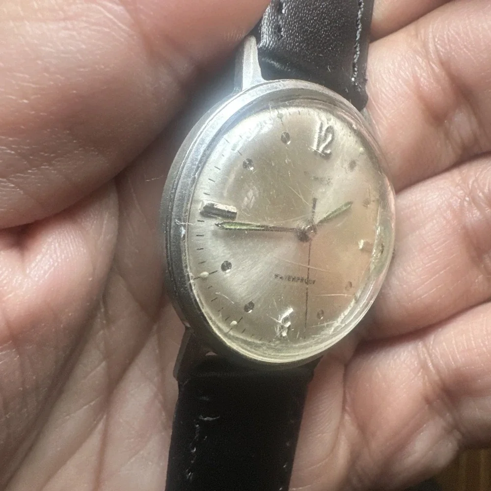 Working VTG 1967 Timex Marlin Dot-Dash Manual Wind Rare Watch 33mm -Bad Crystal